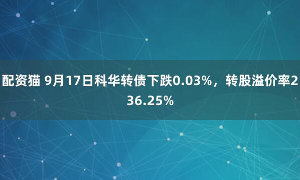配资猫 9月17日科华转债下跌0.03%，转股溢价率236.25%
